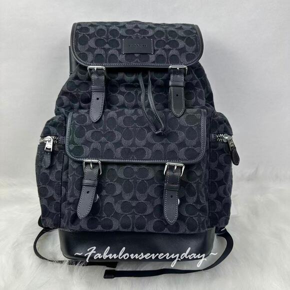 Coach Men's Sprint Backpack In Signature Denim/Silver/Black CAJ57 - Picture 1 of 16